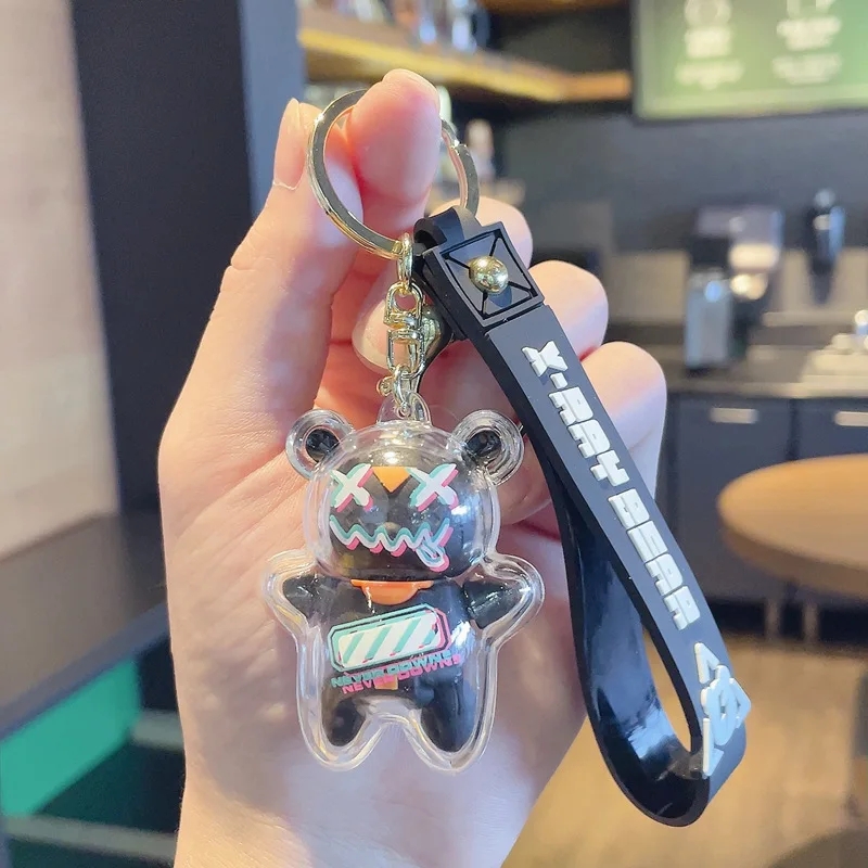 Мультяшный креативный акриловый крутой брелок для ключей с медведем кукла