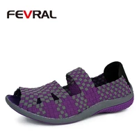 fevral brand woman shoes woman summer breathable loafers slip on casual shoes ultralight flats shoes new soft hand woven shoes