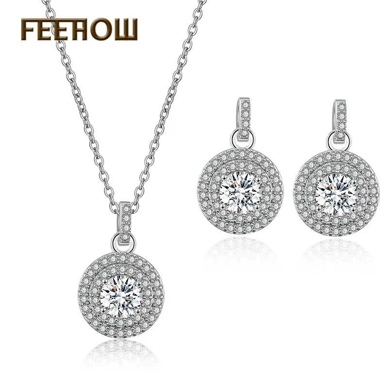 FEEHOW элегантные круглые Милые простые серьги с кубическим цирконием ожерелье