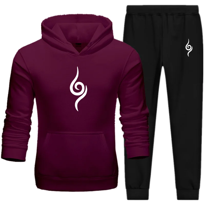 

Лидер продаж, Мужская брендовая спортивная одежда, повседневный костюм для бега, уличный костюм, толстовка + черные спортивные брюки, 2 шт.