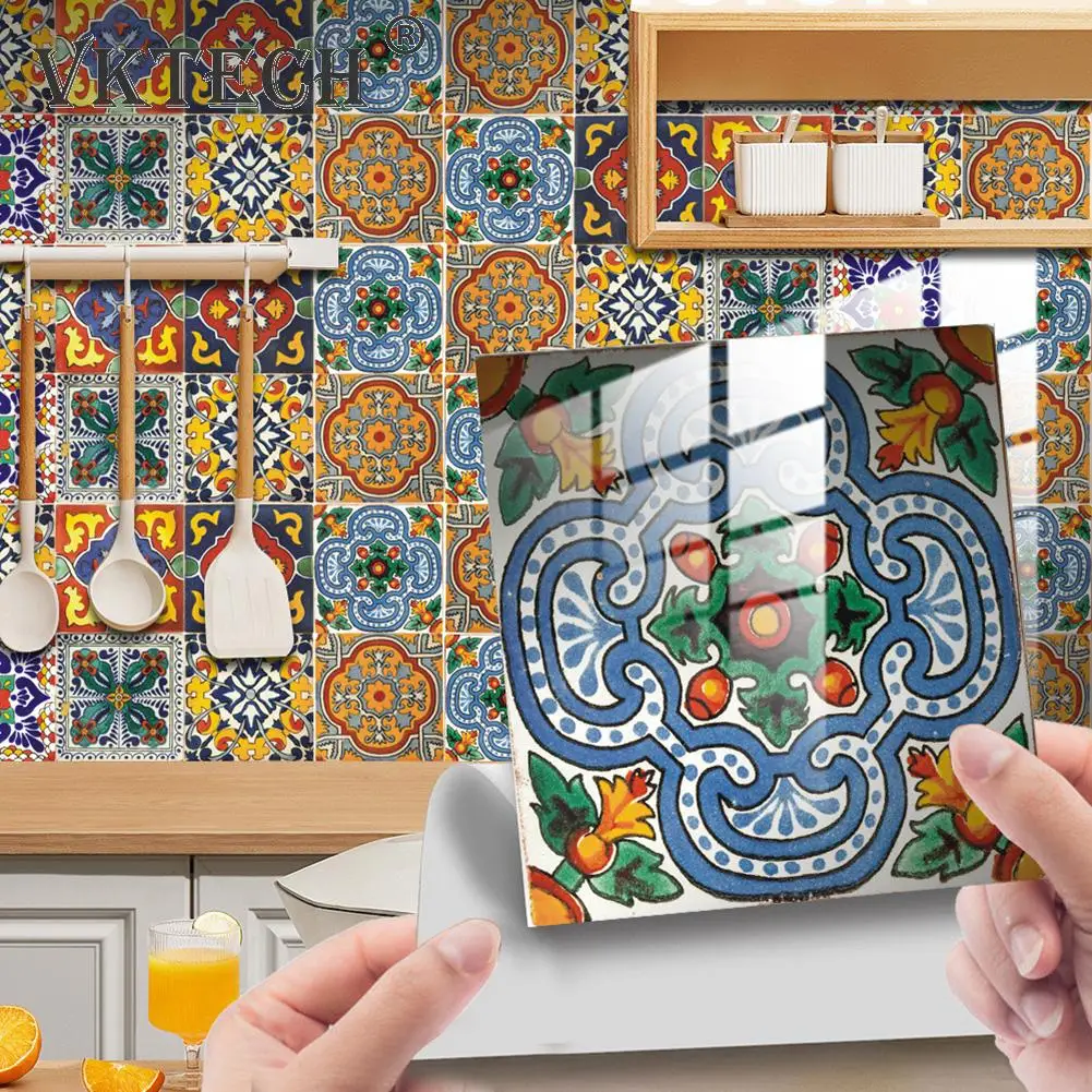 

10pcs Retro Mandala Pattern Surface Crystal Tiles Sticker Waterproof Murals Self-Adhesive Decorative Kitchen Tables Wall Deco