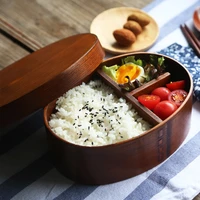 japanese lunch box oval brown wooden sushi simple creative tableware adult bento food container snack storage meal prep kawaii