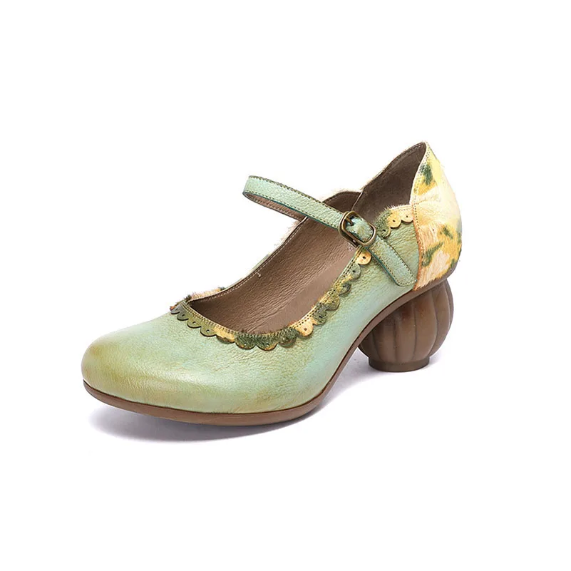 

YourSeason Woman High Heels Buckle Strap Pumps 2021 Spring Autumn Genuine Leather Female Retro Casual Platform Shoes Round Toe