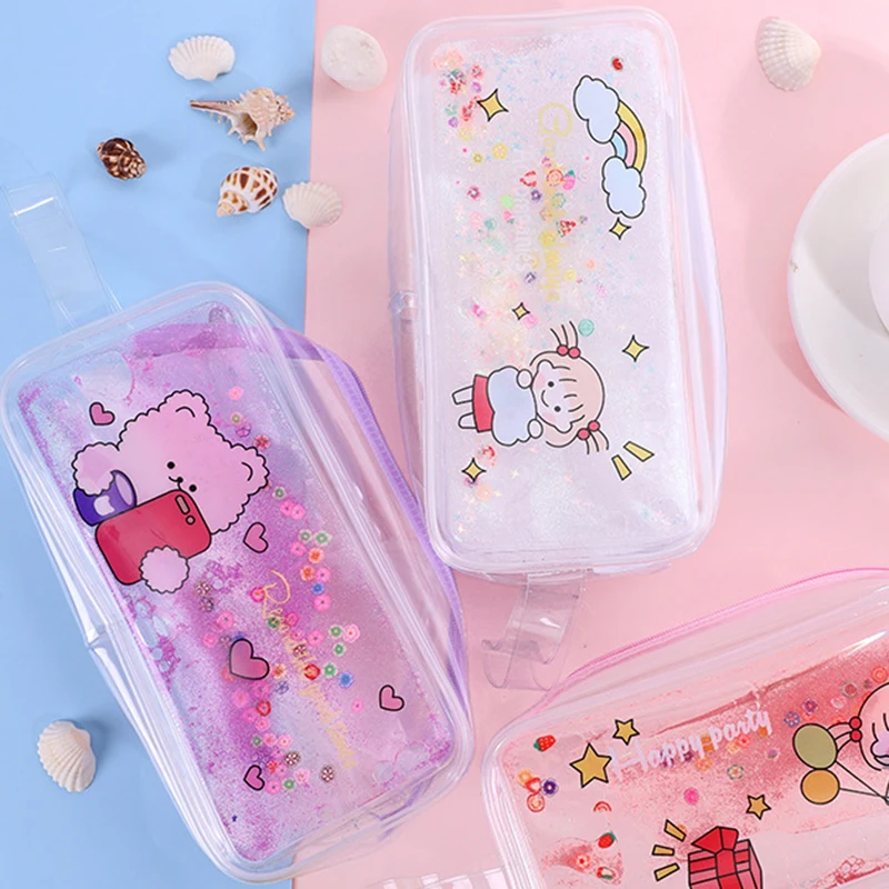 Студенческий мультяшный чехол для карандаша с сыпучим песком женская сумка