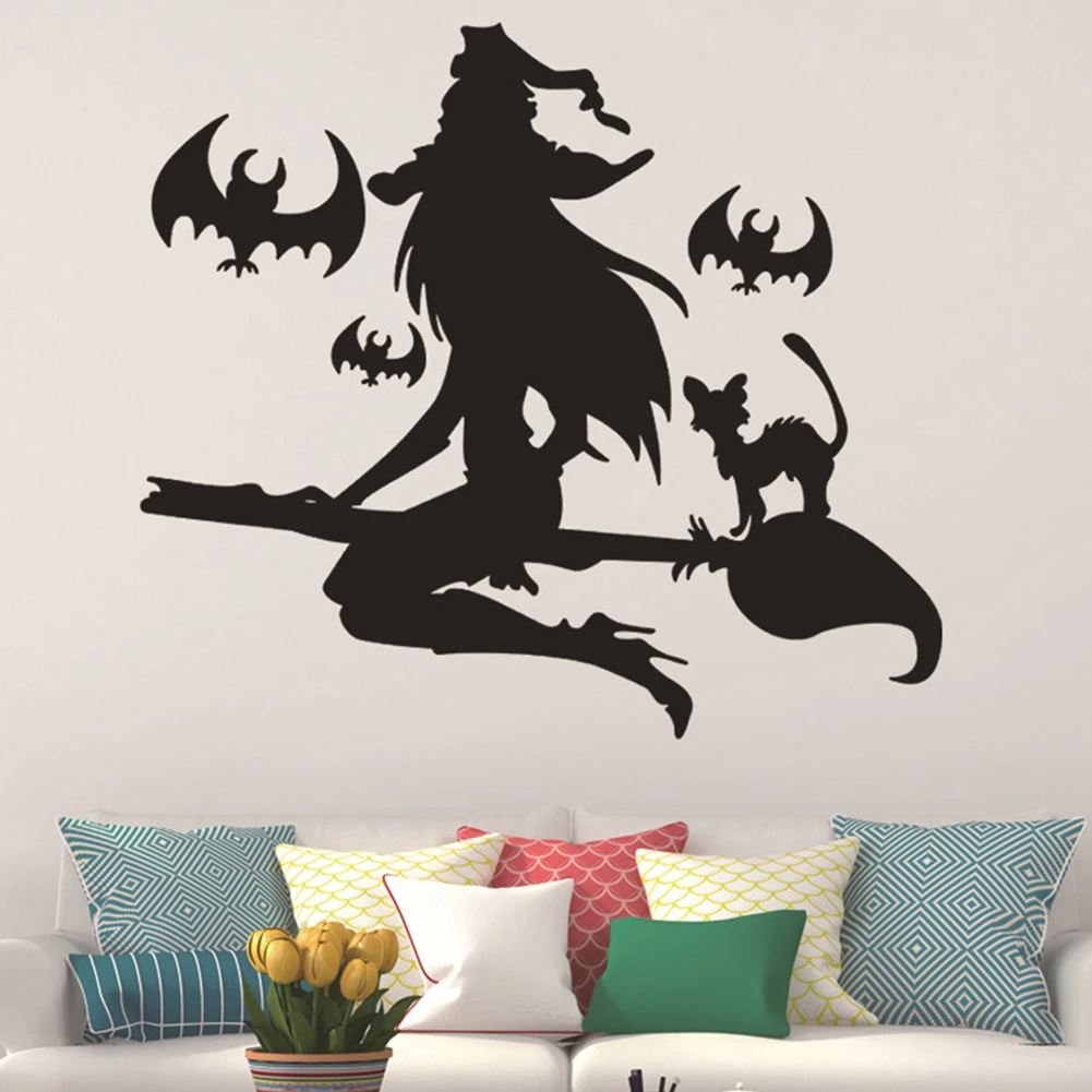 Halloween Witch Bat Broom Wall Sticker Removable Decal Mural Party Home Background Decor | Дом и сад