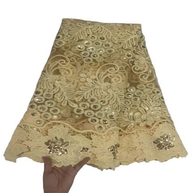 

Gold Latest White African Sequin Lace Fabric Embroidery French Mesh Lace Fabric With Sequins Nigerian Tulle Lace For Party