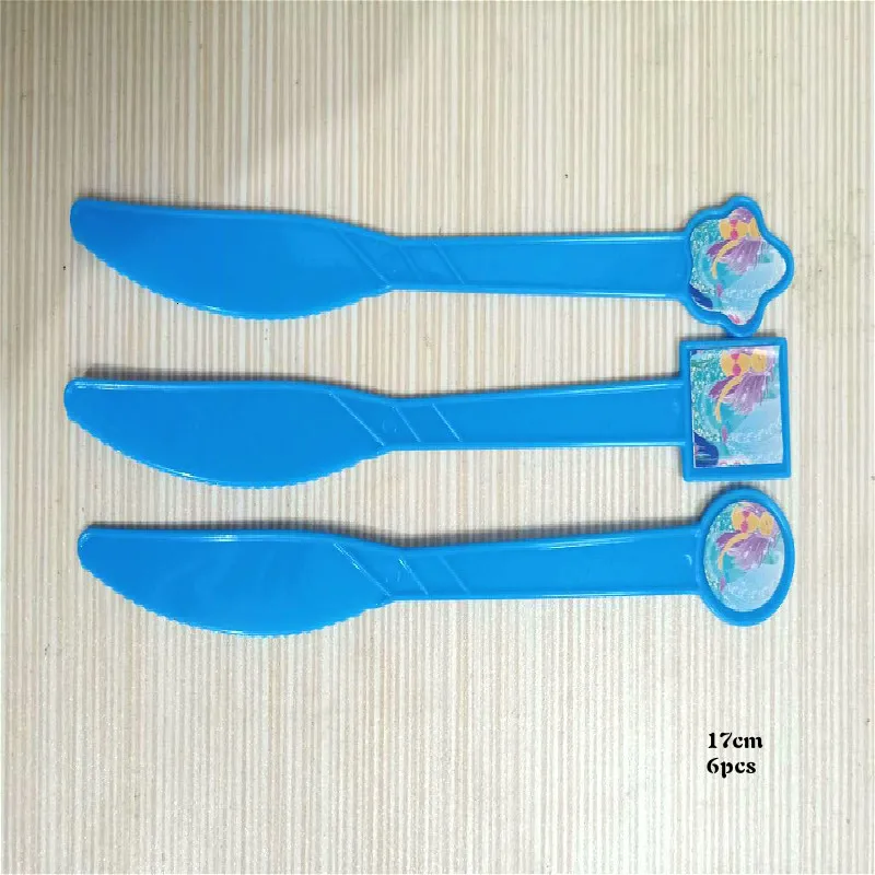 knifes Русалочка, украшения для дня рождения, Детская одноразовая посуда, бумажный стаканчик, тарелки, тканевая скатерть, соломинки, товары для девочек - Цвет: knifes