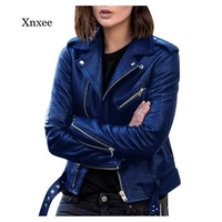 autumn and winter womens leather jacket diamond shaped womens leather jacket rivet motorcycle jacket faux jacket