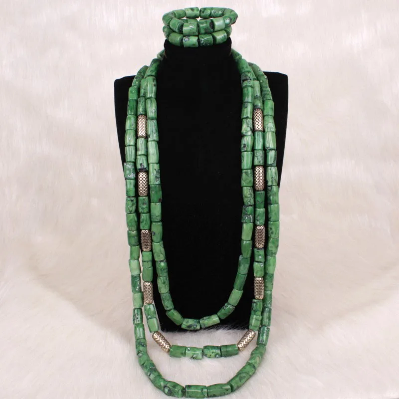 

Dudo African Men Bridal Jewellery Set 3 Layers Genunine Coral Beads Necklace Set Green / Orange / Red For Nigerian Wedding