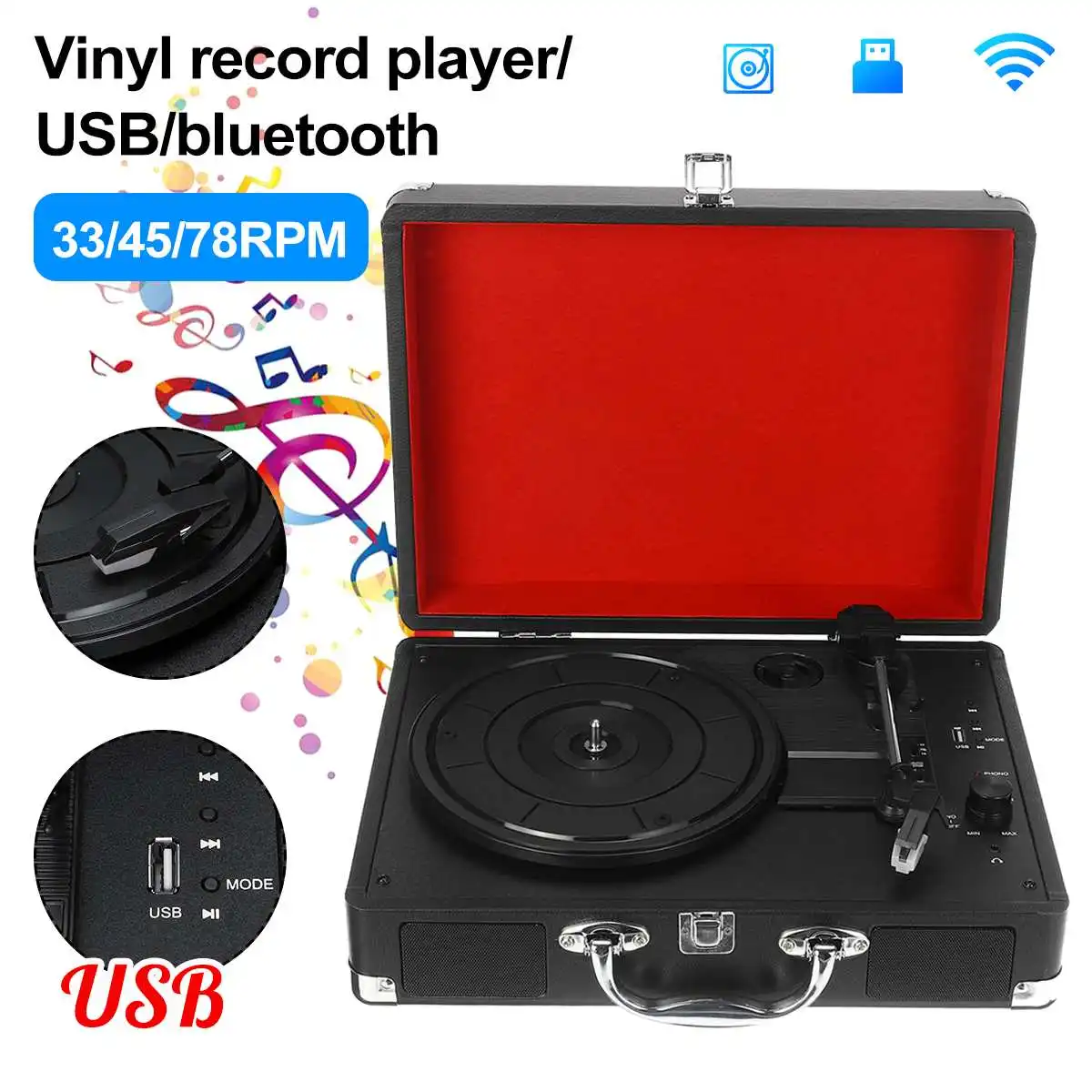 

Vintage Retro Decor Music Player Music Box Music Lover Musical Instruments Suitcase Music Box USB bluetooth Handbag Design