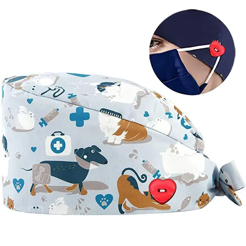 

Doctor Nurse Scrub Cap Heart Button Mask Holder Cartoon Bouffant Cap