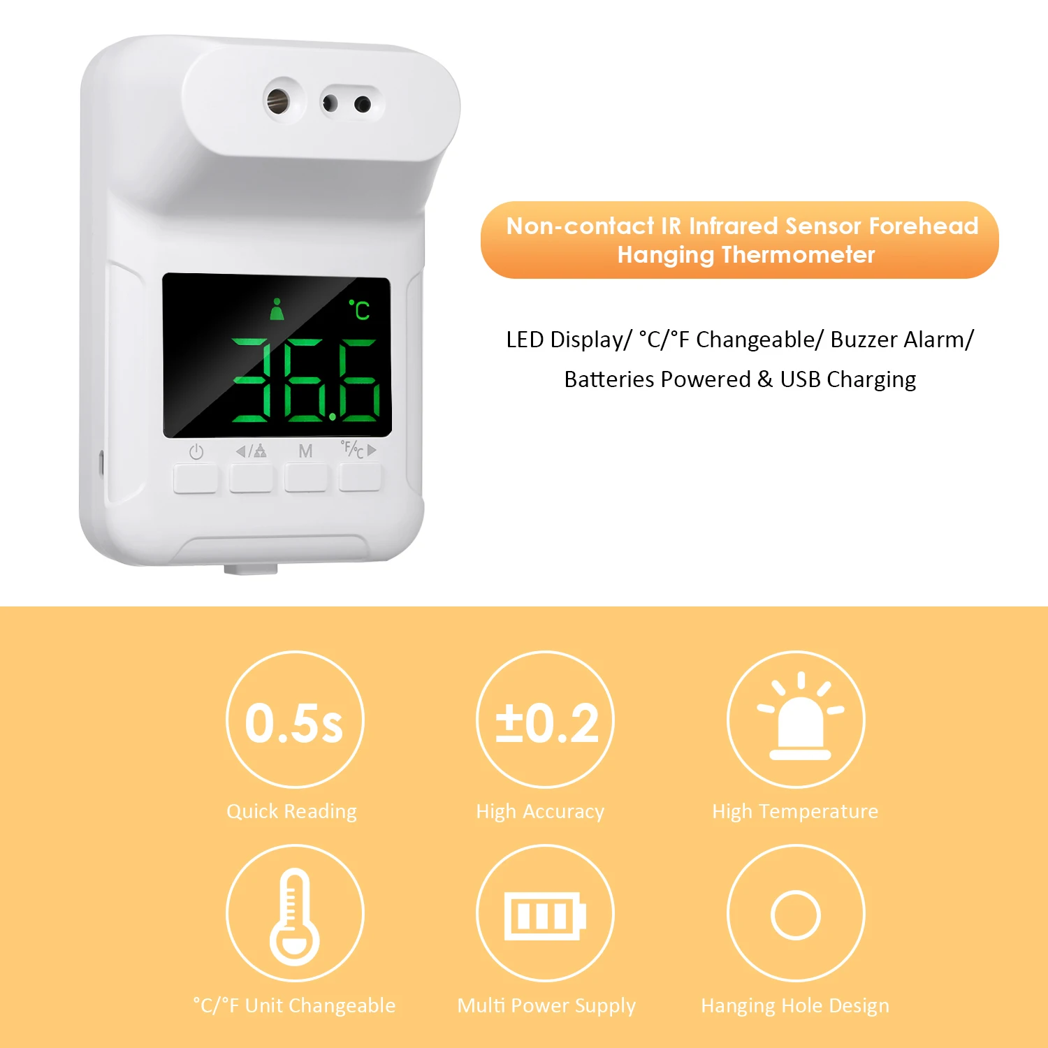 Infrared Forehead Hanging Thermometer LED Display High Temperature Buzzer Alarm Unit Changeable 50 Memory Groups for Baby Adults |