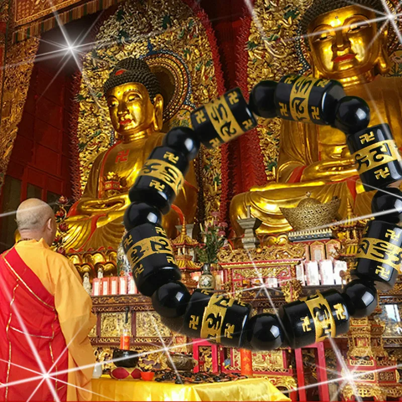 

Obsidian Six-Word Mantra Bracelet Daming Mantra Beads Bracelet Single Circle Men's Personality Bracelet Buddhist Craft Jewelry