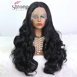 StrongBeauty Black Color Heat Resistant Hair Glueless Synthetic Lace Front Wig Natural Wave Wigs For Black Women