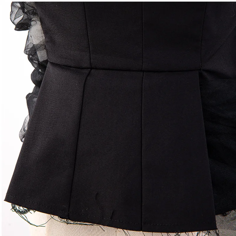 

[DEAT] Women Black Asymmetrical Chiffon Gauze Sexy T-shirt New Slash Neck Sleeveless Slim Fit Fashion Tide Summer 2021 7E7789