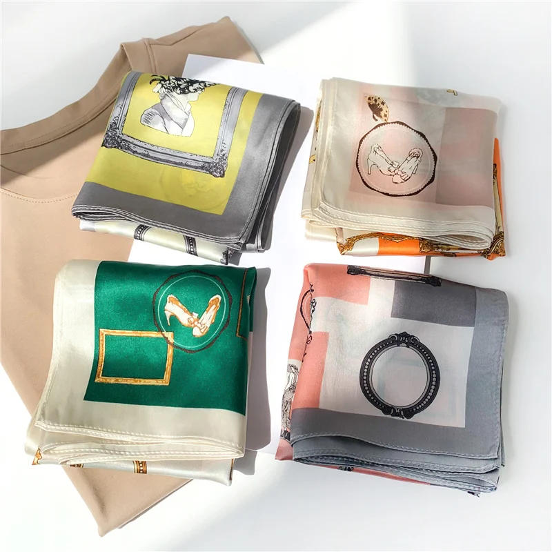 

Design Print Neck Scarf Real Silk Hairband Foulard Square Bandana Female Neckerchief Small Spring Summer Scarves for Ladies