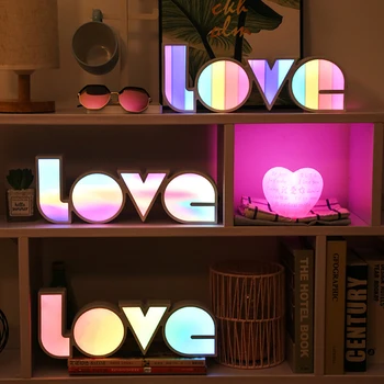 LOVE Letter Modeling LED Night Lights Rainbow Colorful  Warmth Room Lamp Neon Light Girl Kids Bedroom Wedding Party Decoration
