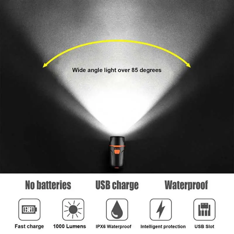 

Waterproof Rechargeable Bike Front Light USB Charging Bicycle Head Lamp