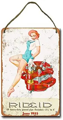 

Metal Sign 8x12 Inch 1953 Rigid Pipe Threaders Pinup Wall Decor Hanging Sign