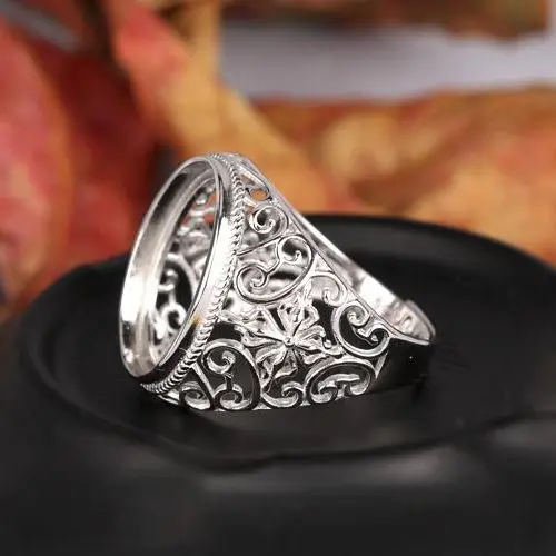 Арт-деко 925 Серебряное Винтажное кольцо 16x20 овальный кабошон полукрепление