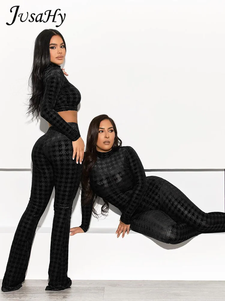

JuSaHy Aesthetic Print Jumpsuit for Women Fashion Mesh See Through Long Sleeves Stretchy Bodycon One Piece Outfits Streetwear