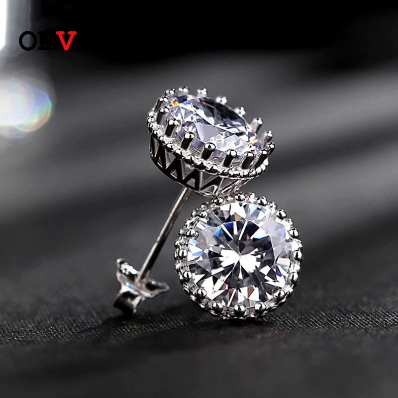 

OEVAS Real D Color Moissatine Stud Earrings For Women 18K White Color 100% 925 Sterling Silver Wedding Party Fine Jewelry