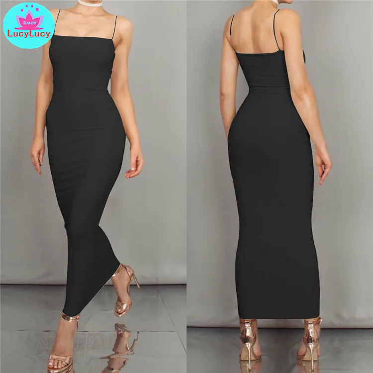 

2021 European and American women's summer new sexy slim tight solid color long dress Sleeveless Sheath Cotton