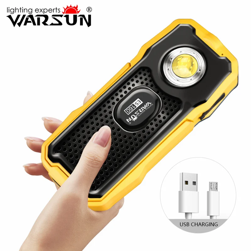 구매 WARSUN ES160 휴대용 자석 손전등 검사 작업 램프 충전식 빛 블루투스 스피커 및 보조베터리