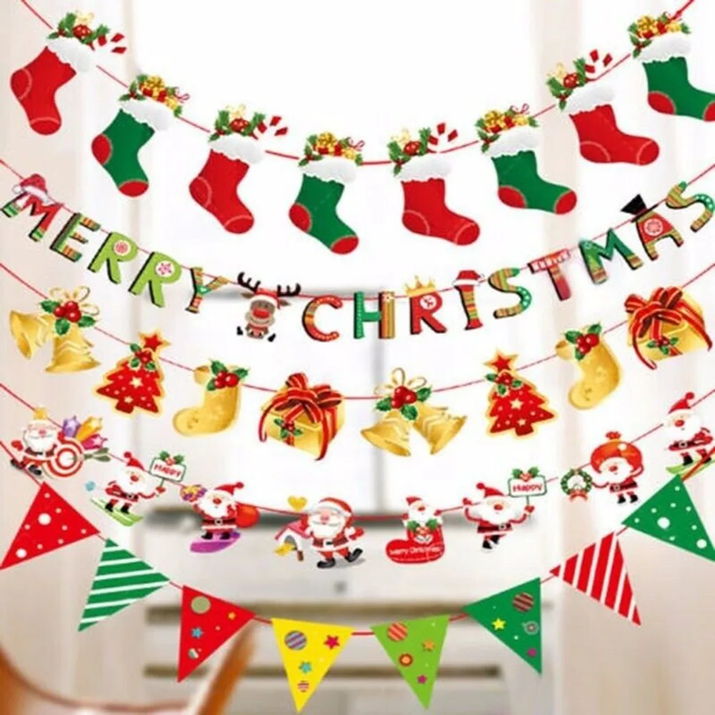 

Multi Style Christmas Hanging Banner Xmas Party Santa Claus Elk Sock Decor Christmas Navidad Noel Decor For Home New Year