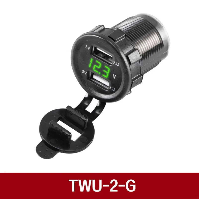 TWU-2-G 12-24V 4.2A универсальный автомобильный двойной USB разъем порт дисплей напряжения водонепроницаемый мотоциклетные адаптер зарядное устройство комплект Штекер кабель - Название цвета: TWU-2-G
