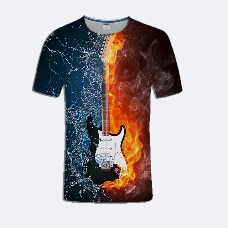 Рок унисекс пламя футболка музыкальная рубашка Забавные 3d гитары футболки