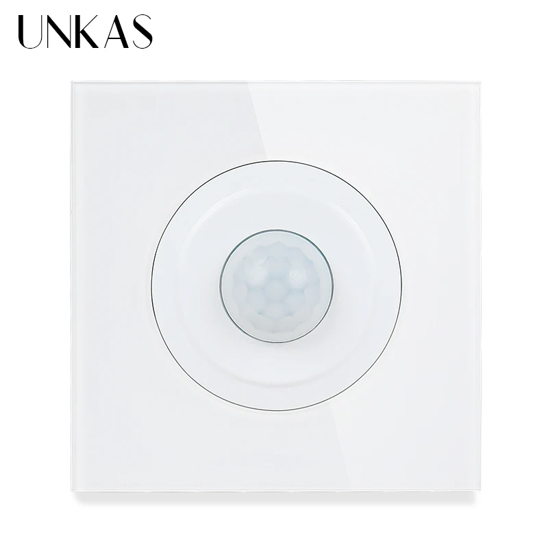 UNKAS Британский стандарт Knight Белый кристаллический стеклянный серый Панель AC 220 ~