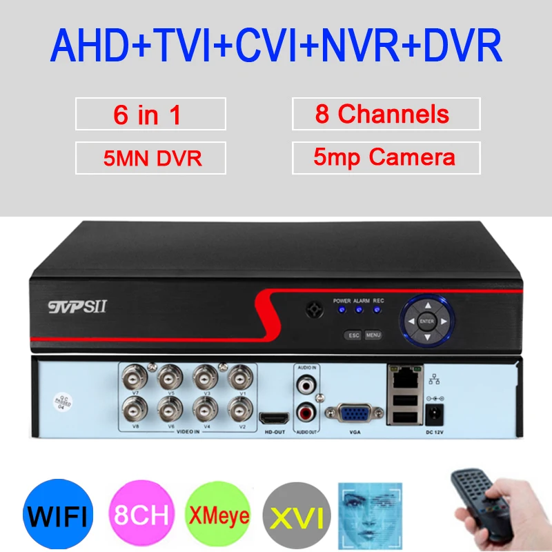 

5mp AHD Camera Red Panel Hi3520D XMeye Audio Face Detection 5M-N 8CH 8 Channel 6 in 1 Hybrid Wifi Onvif NVR TVI CVI CCTV DVR