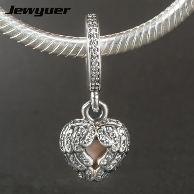 

Шарм в виде сердца с эмалью 925 Чистое серебро плавающее подвеска Крыло ангела подходит для браслета ожерелья diy бусины ювелирные изделия DA159