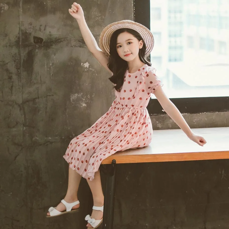 Новинка 2020 платье для девочек Модное детское в горошек весенне-летнее