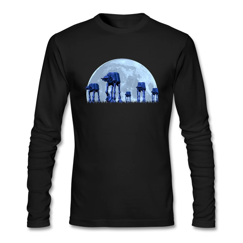 Мужская футболка круглый вырез, длинный рукав хлопок AT-AT STAR WARS лучшие дизайнерские футболки для мужчин s - Цвет: Черный