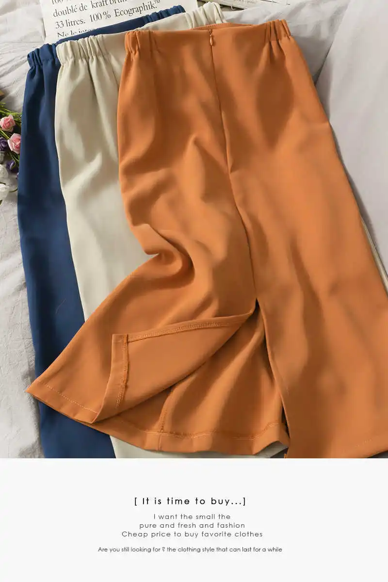 

Versatile elastic waist solid medium length split skirt children's 2021 spring slim casual bottom skirt