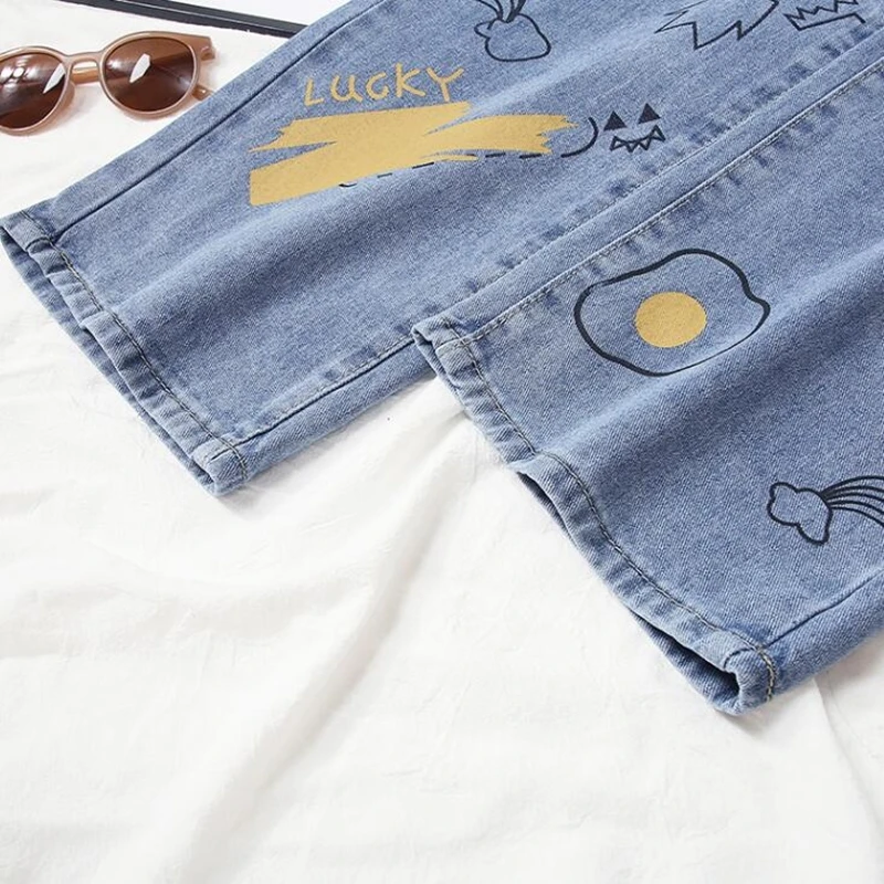 

Graffiti Print Jeans Woman 2020 High Waist Loose Fashion Jean Trousers Ladies Casual Streetwear Bottoms Straight Leg Denim Pants