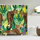 Шторы для душа из полиэстера с леопардовым принтом, водонепроницаемые моющиеся занавески для ванной комнаты с тропическими растениями, домашний декор