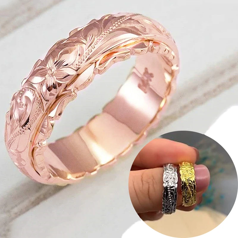 

Vintage Flower Rings for Women Fashion Women's Couple Ring Hot Sale Yellow Gold Color Wedding Jewelry Gifts