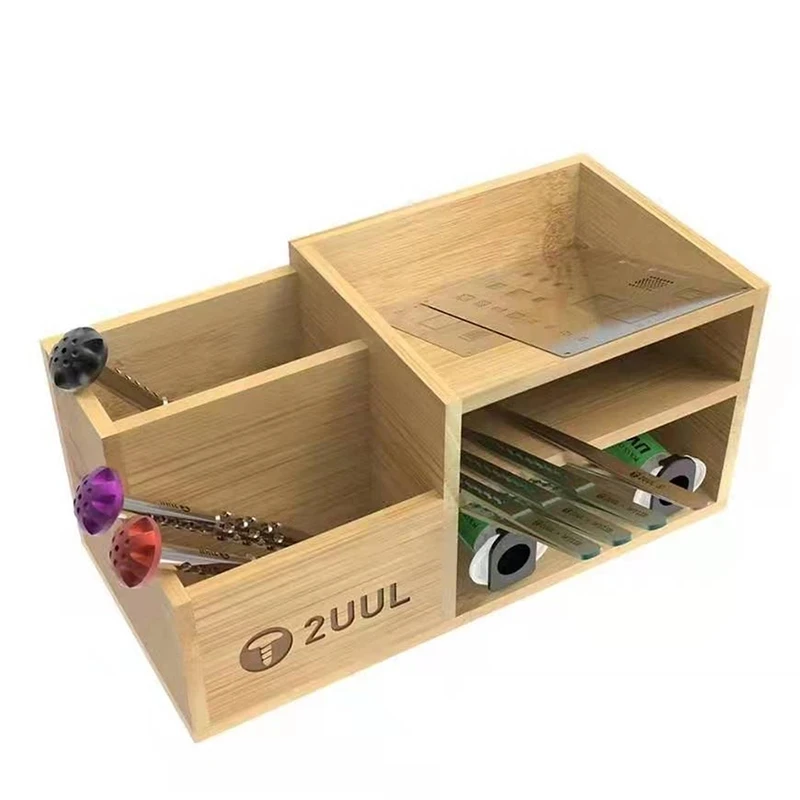 

Newest 2UUL Bamboo Tool Storage Rack Multi-Function Storage Box Desktop Organizer Tweezers Screwdriver Plant Tin Mesh Tool Rack