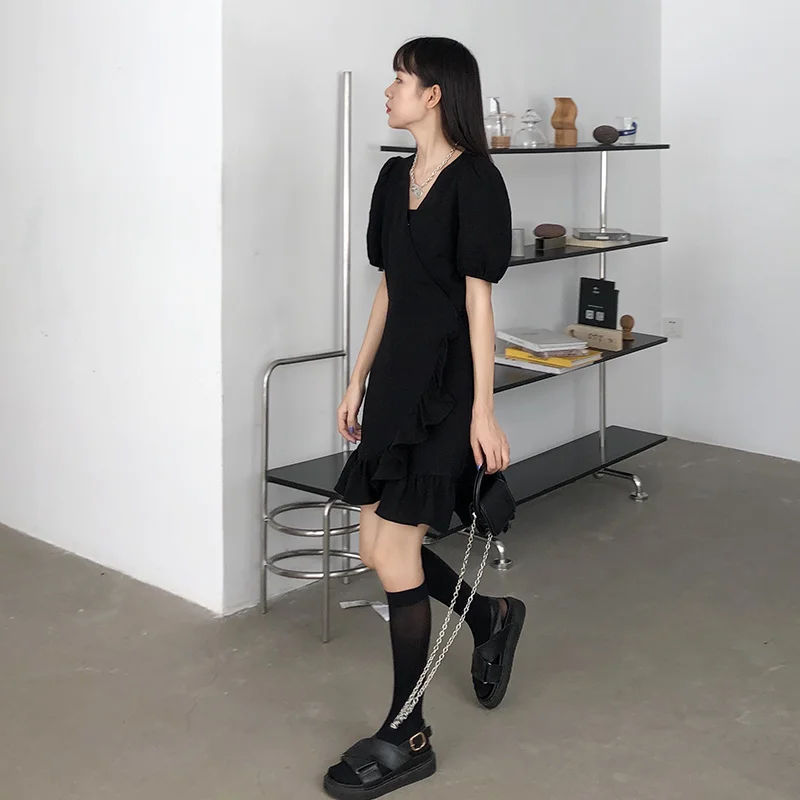 Платье женское с V образным вырезом маленькая милая уличная короткая юбка в