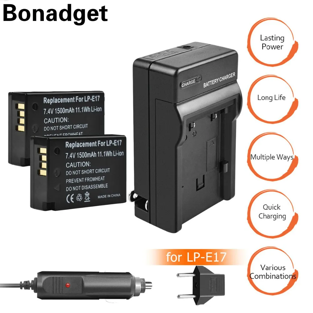 Bonadget 2 шт. LP E17 LPE17 Перезаряжаемые Батарея с Зарядное устройство для цифровой