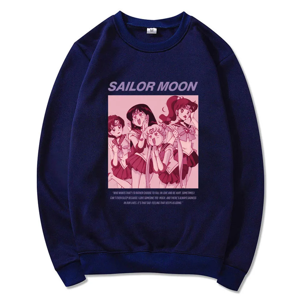 

Mens Black Tops WVIOCE Sailor Moon Tracksuit Harajuku Cartoon Print Hip Hop Male Sweatshirt Streetwear O-neck White Clothes