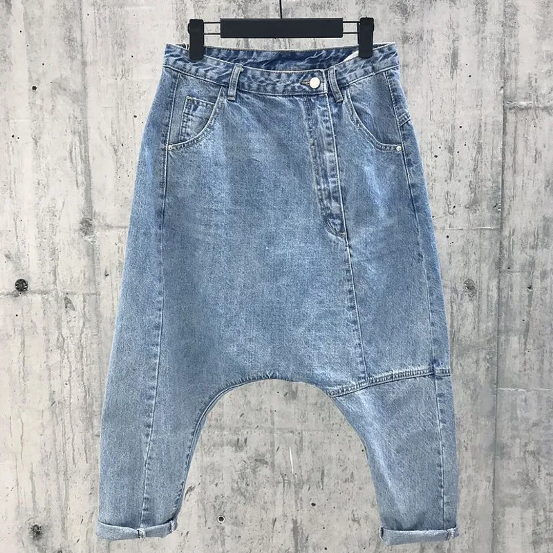 Women Low Drop Crotch baggy Loose Jeans black White Cowboy Cross-pants Streetwear dance Harem trousers Harajuku Denim Jogger