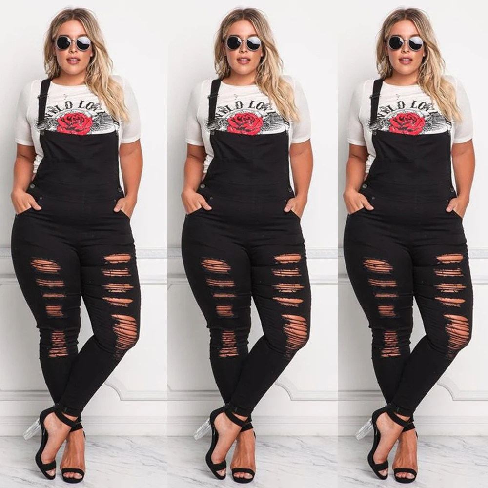 

Fashion Jumpsuits Women Street Style Hole Cowboy Strap Denim Overalls Jumpsuits And Rompers Playsuit Plus Size Casual Pant D30