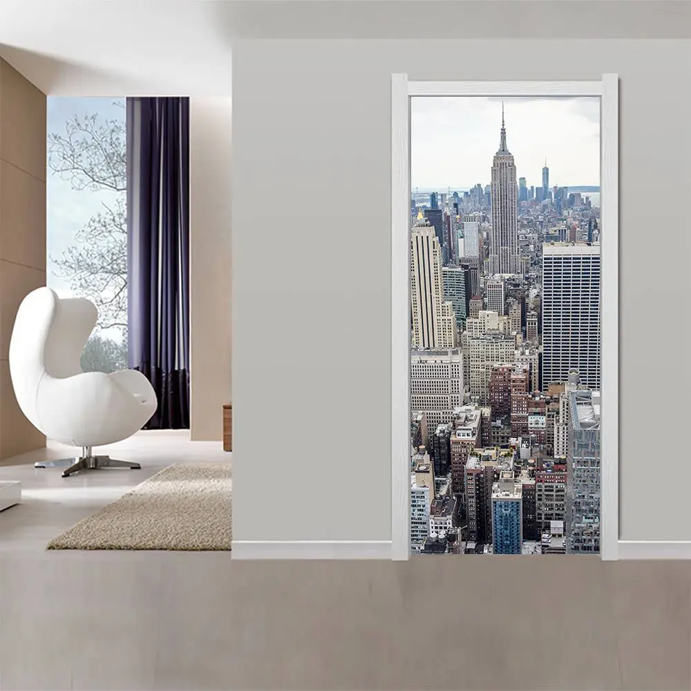 Дверные наклейки городская сцена домашний декор сделай сам самоклеящиеся обои