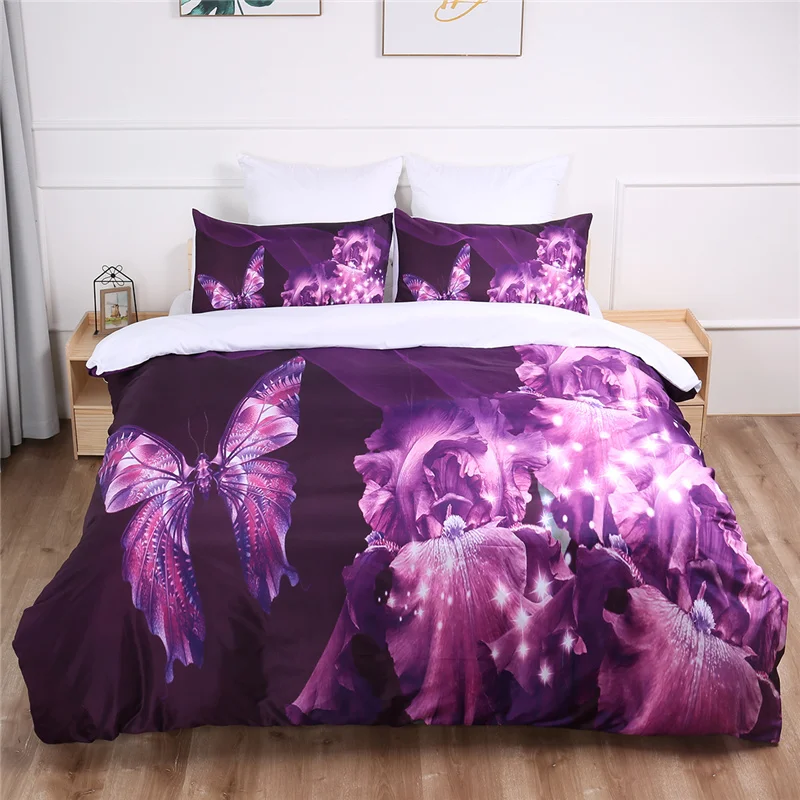 

Purple Butterfly Duvet Cover Set Floral Double Queen King Bedding Set Single Twin Full Bedclothes For Child Kid Girl Women Adult