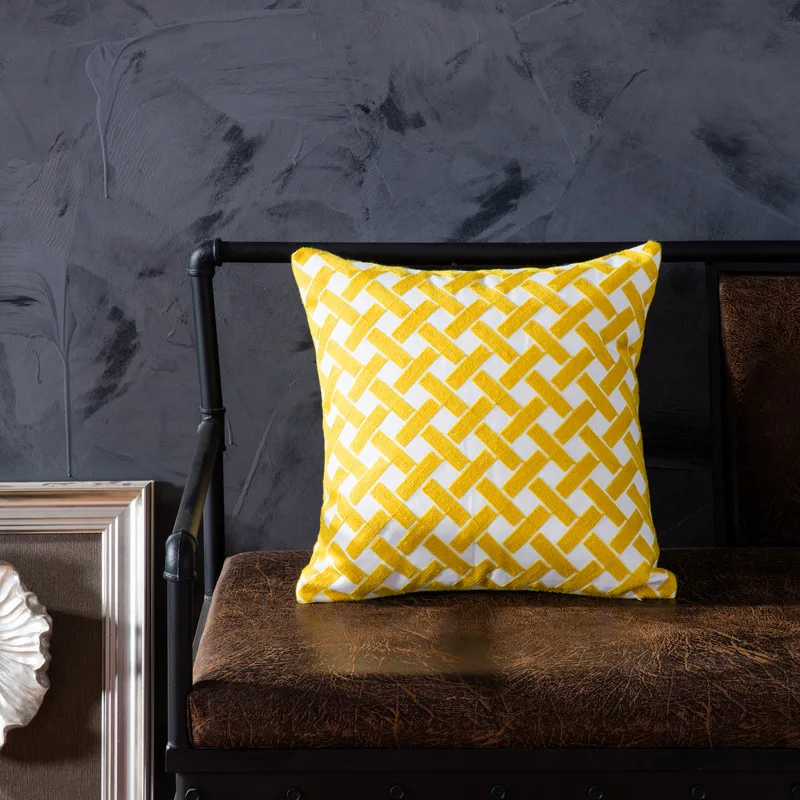 

UNIMONT Solid Color Geometric Cushion Cover Yellow Decorative Sofa Throw Pillow Covers Linen Cotton 45x45cm Pillowcases Decor