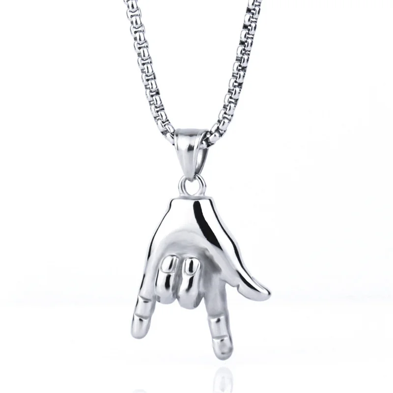 

Stainless Steel Gesture Pendants Necklace Love Ok Yay Shape Choker Charm Punk Rock Roll Clavicle Chain Jewelry Accessories